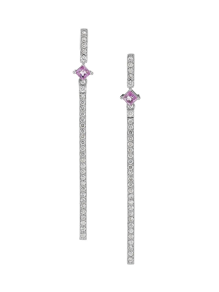 Women's 14K White Gold, 0.37 TCW Diamond, & Sapphire Drop Earrings - White Gold