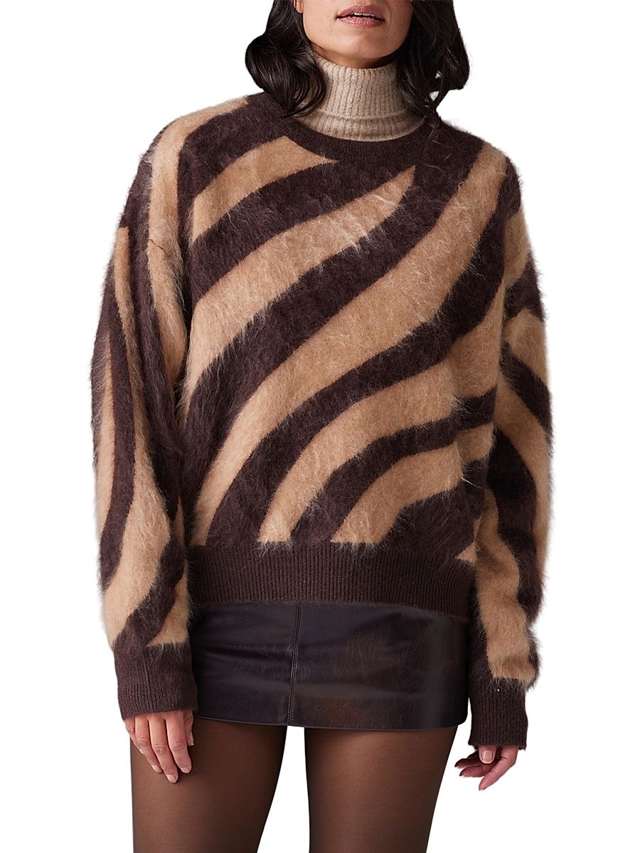 Women's Brushed Cashmere Zebra Crewneck Sweater - Desert Zebra - Size XL