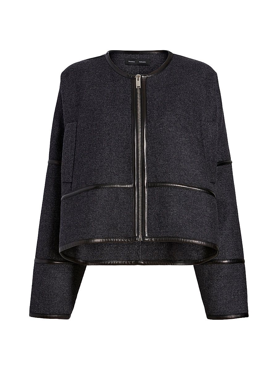 Women's Ticiana Double Wool-Blend Twill Jacket - Charcoal Melange - Size 10