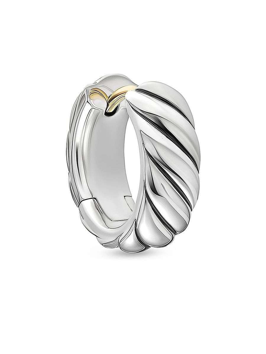 Men's Sculpted Cable Hoop Earring in Sterling Silver, 12.8MM - Silver