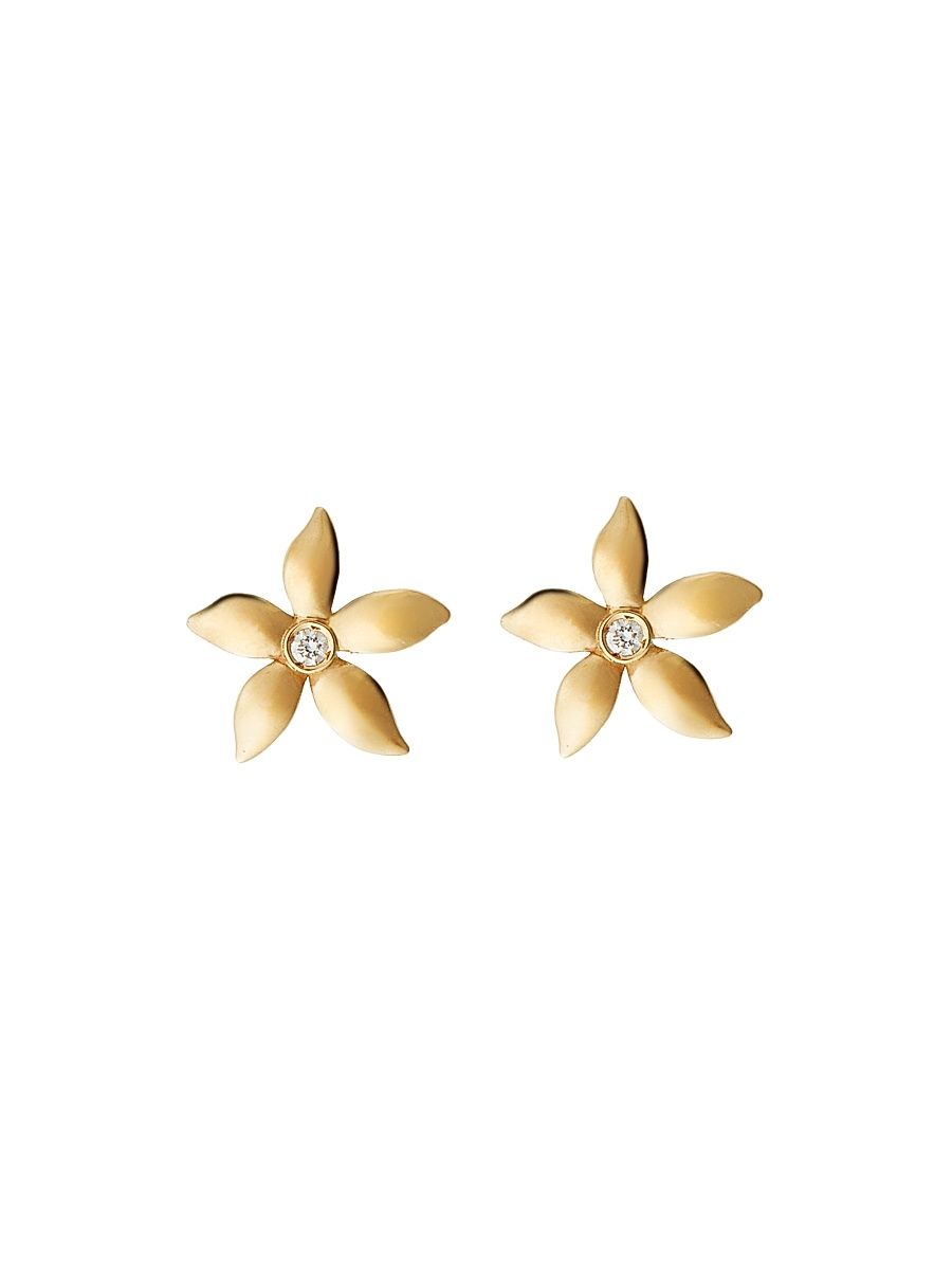 Women's Blossom 18K Yellow Gold & 0.04 TCW Diamond Small Flower Stud Earrings - Yellow Gold