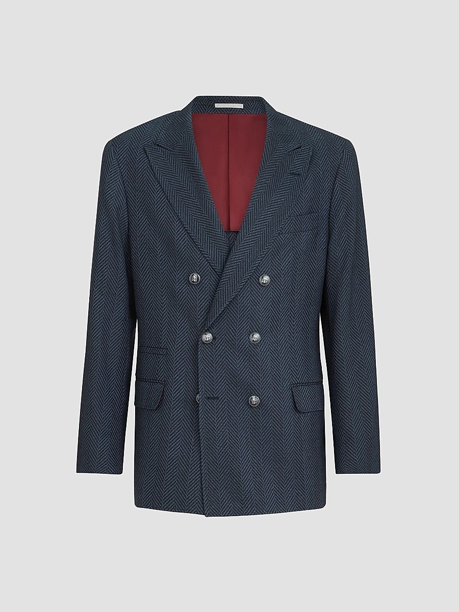 Men's Flannel One-and-a-Half Breasted Deconstructed Blazer - Navy Blue - Size 46