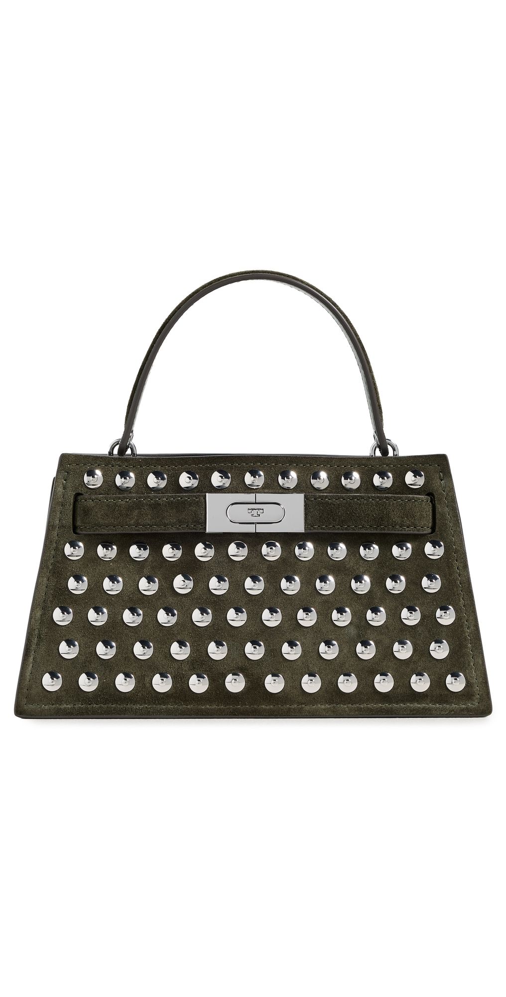 Tory Burch Lee Radziwill Studded Suede Mini Top Handle Bag Dark Leccio One Size