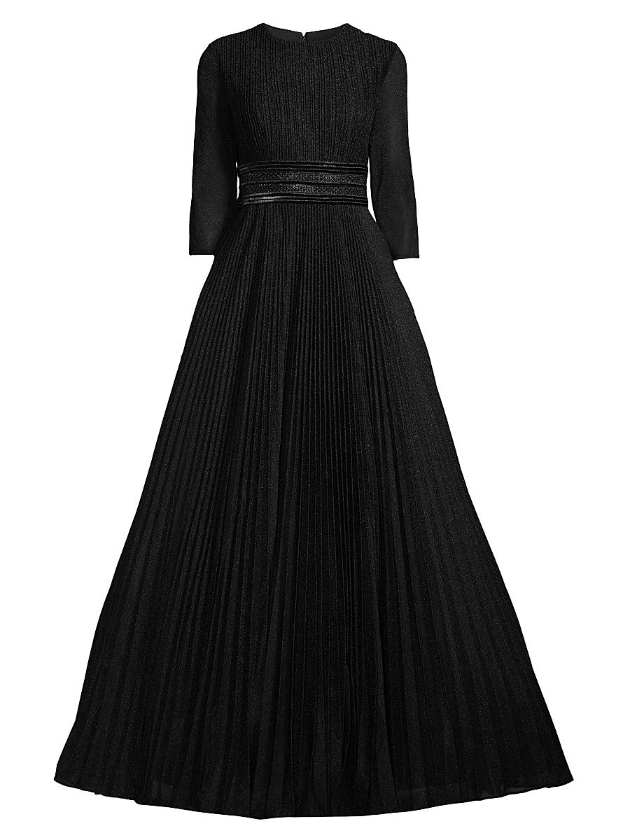 Women's Shimmering Pleated A-Line Gown - Black - Size 18
