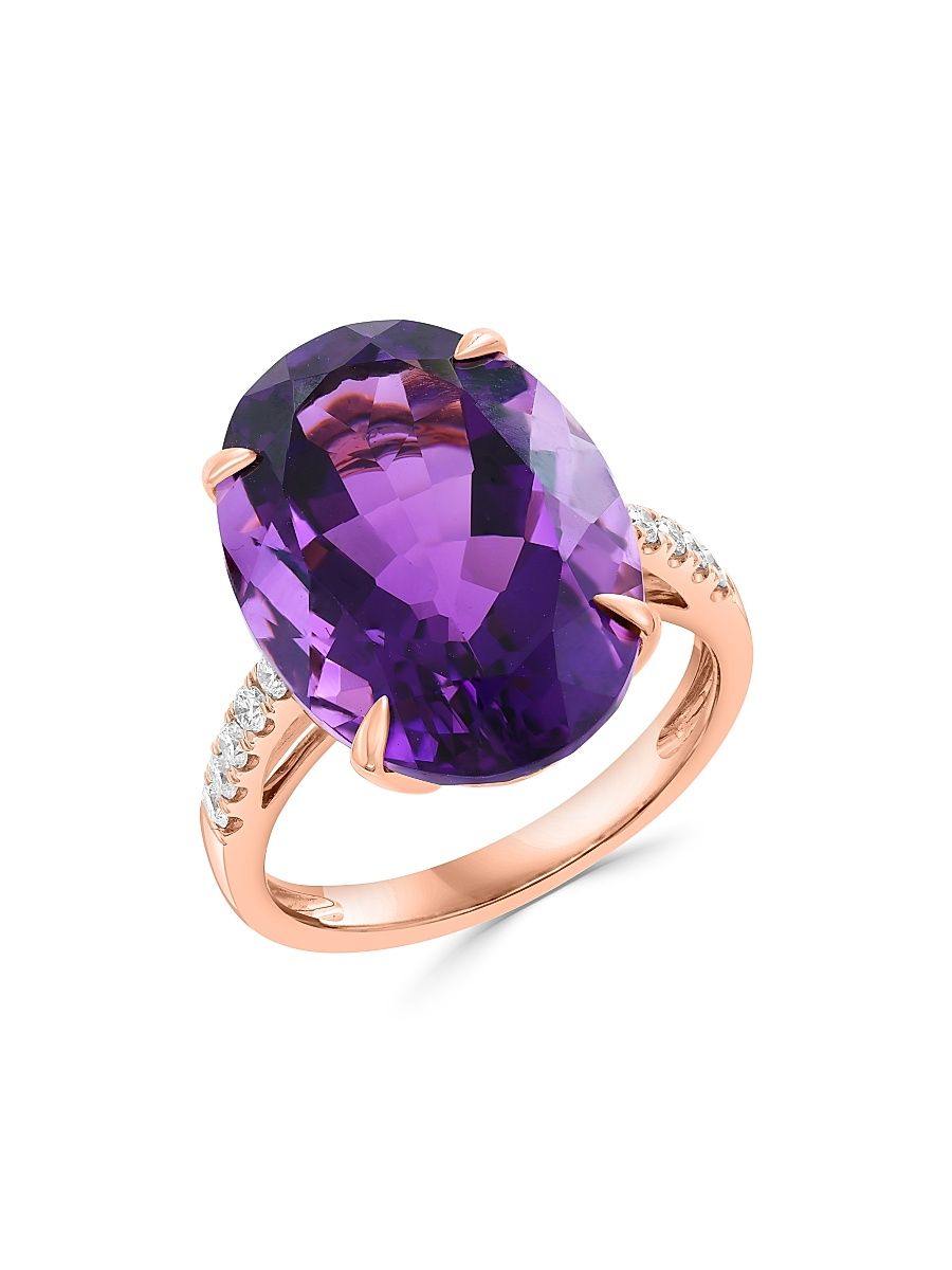Women's 14K Yellow Gold, Amethyst & 0.20 TCW Diamond Ring - Yellow Gold