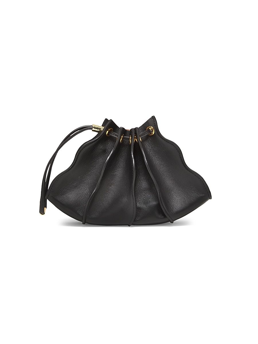 Women's Adria Pleated Wave Leather Wristlet - Noir