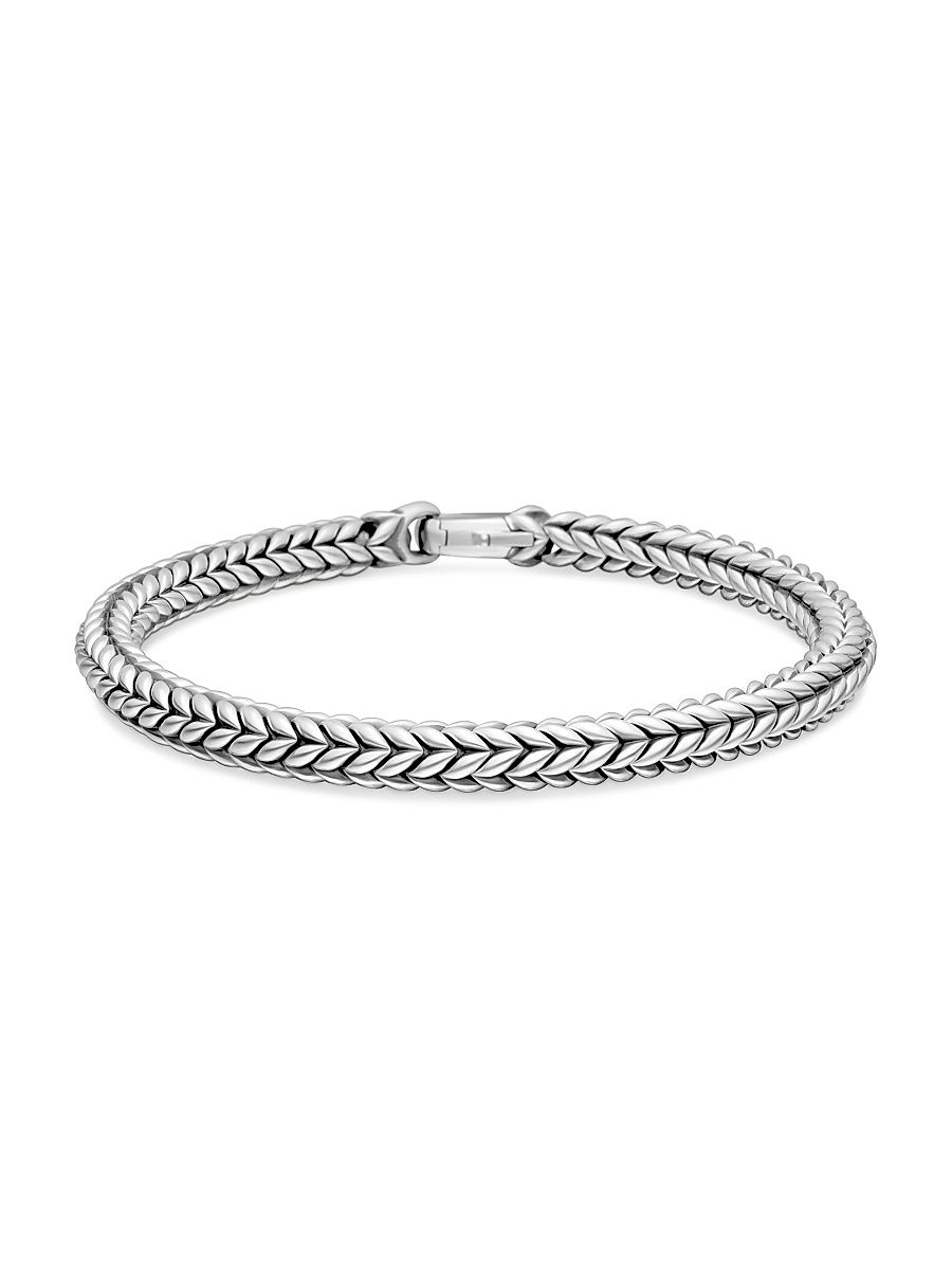 Men's Chevron Bead Bracelet in Sterling Silver, 6mm - Silver - Size Medium