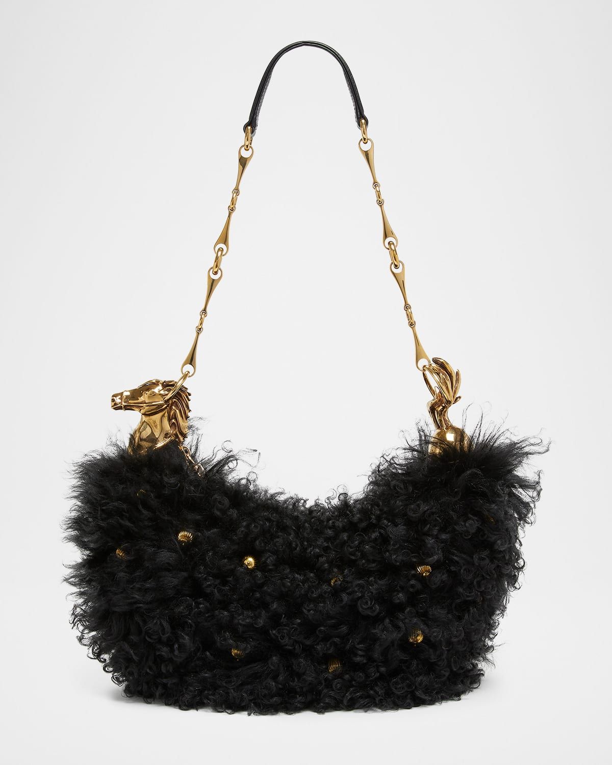 Chain Horse Shoulder Bag in Curly Shearling