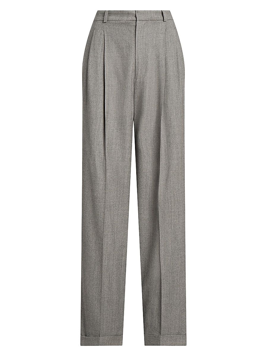 Women's Flannel Wool Straight-Leg Pants - Grey Melange - Size 14