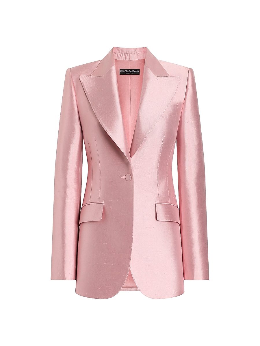 Women's Shantung Silk Single-Breasted Jacket - Pill - Size 8