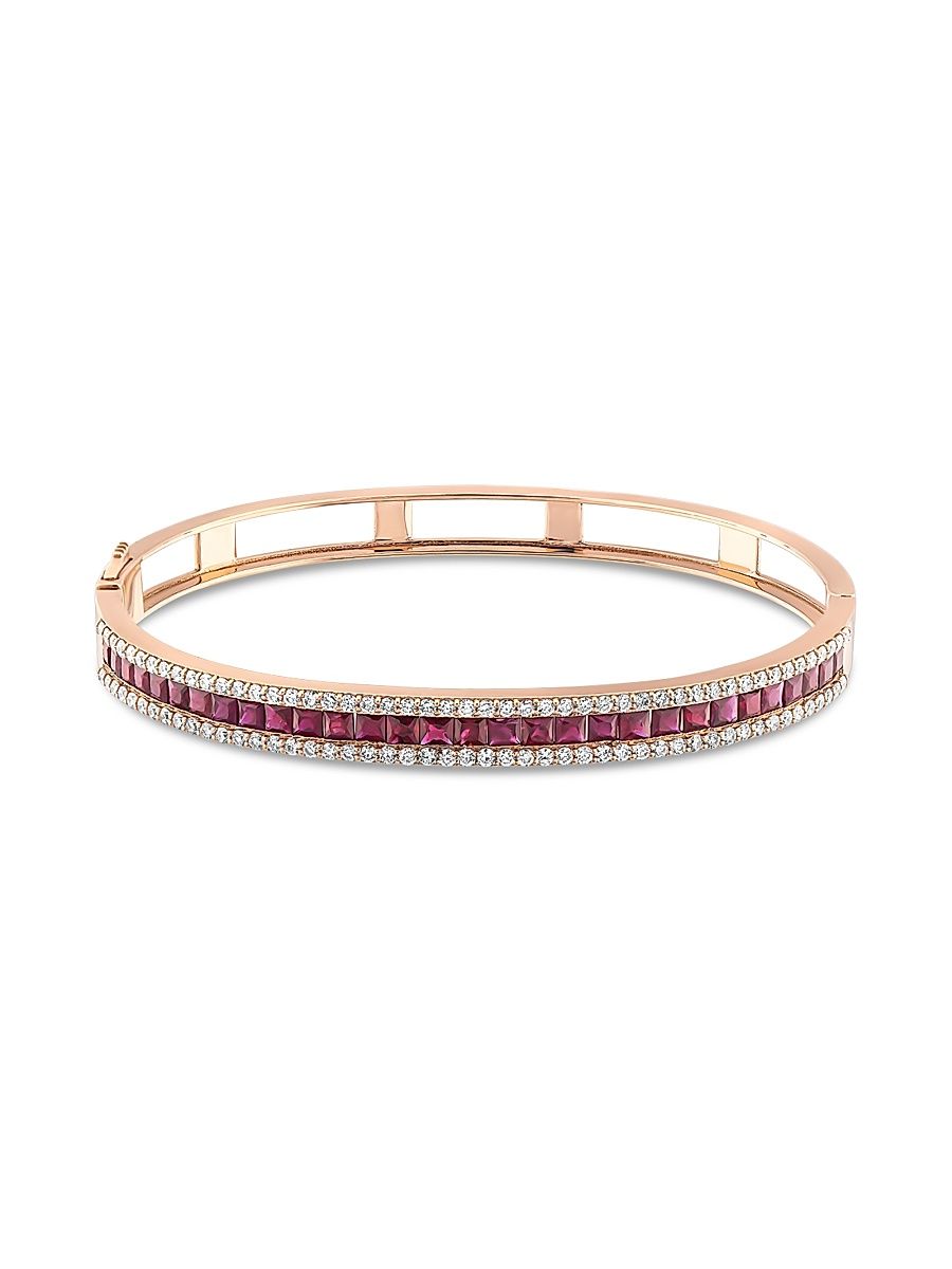 Women's Mondrian 18K Rose Gold, Ruby, & 1.05 TCW Diamond Bangle - Rose Gold