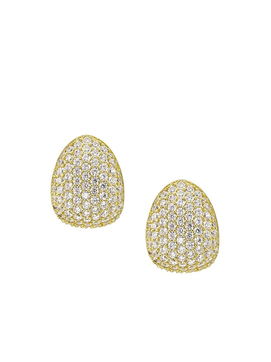 Women's Pave Cubic Zirconia J Hoop Earrings - Gold