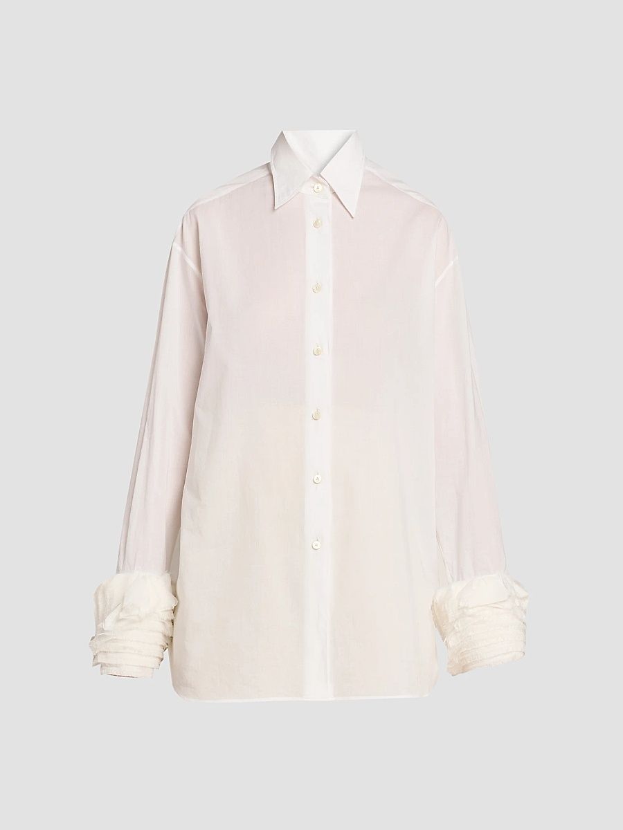 Jil Sander Women's Layered-Cuff Cotton Top - Optic White - Size 10