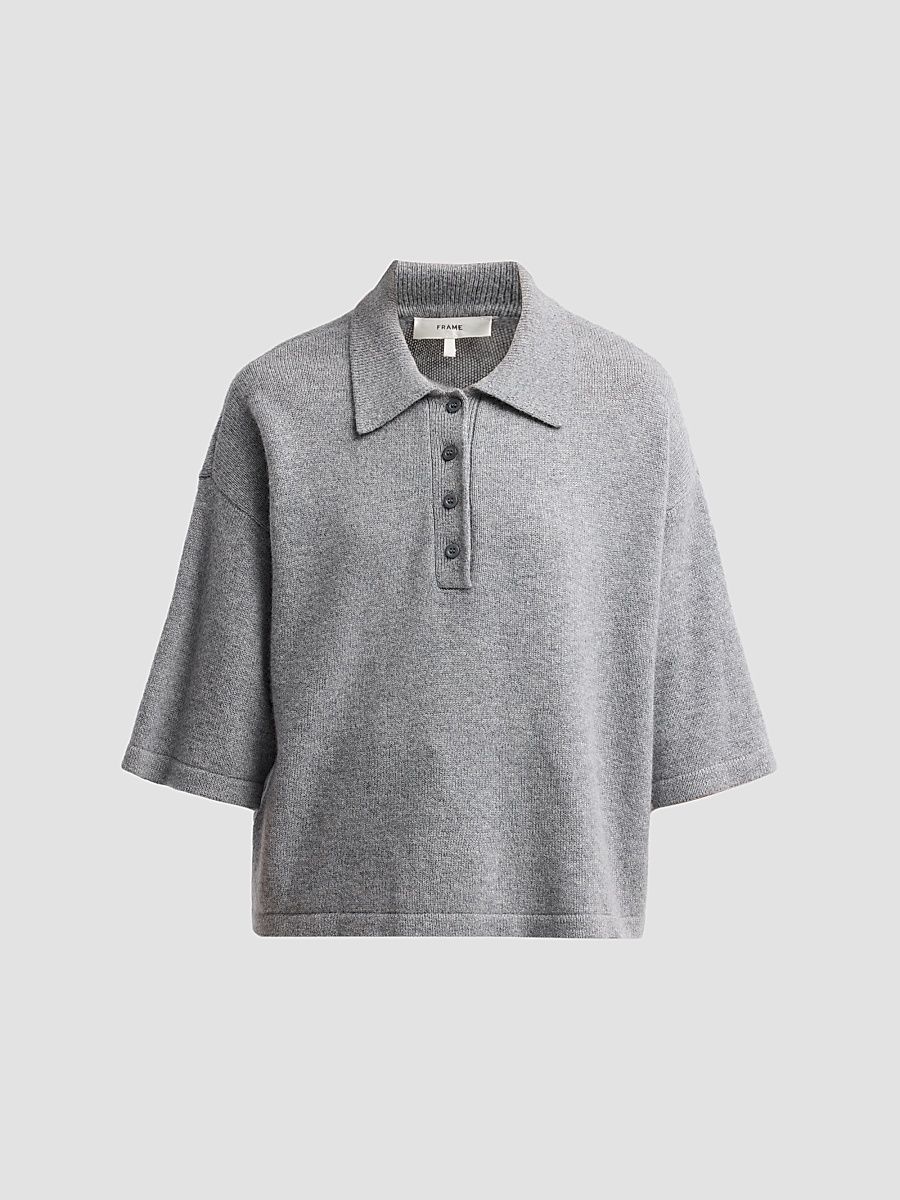 Women's The Academy Cashmere Polo Shirt - Graphite Grey - Size XL