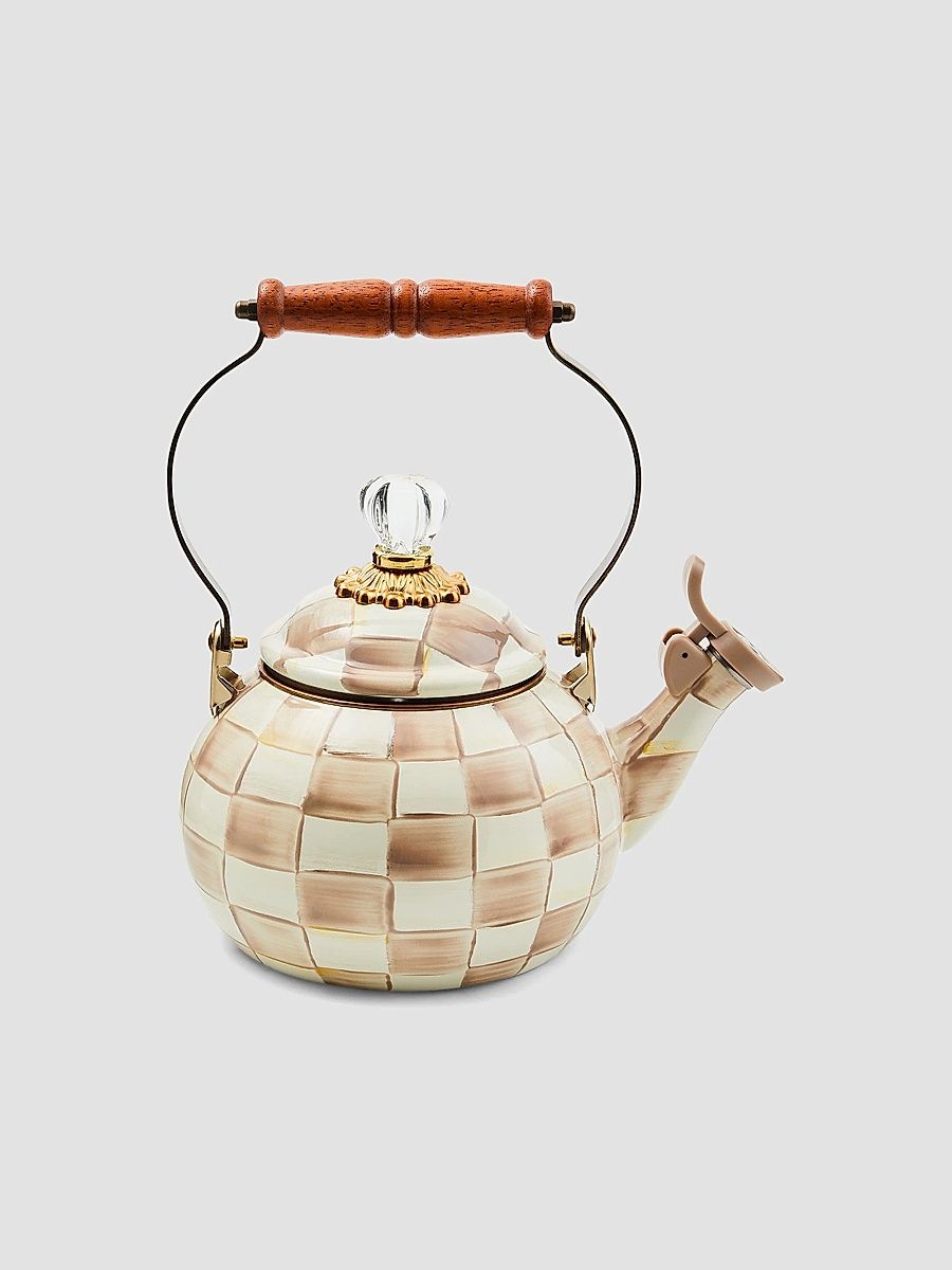 Mocha Check Whistling Tea Kettle