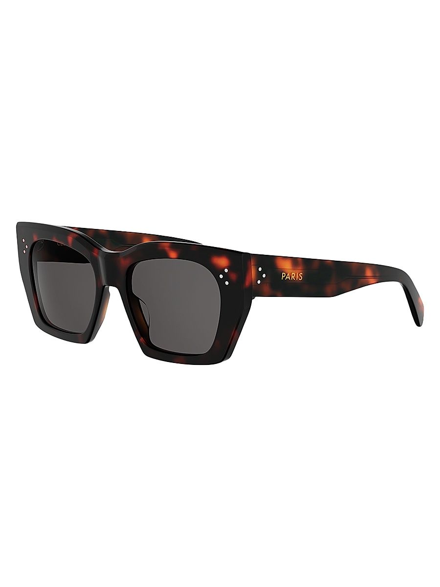 Women's CELINE 3 Dots 53MM Tortoiseshell Square Sunglasses - Dark Havana Smoke
