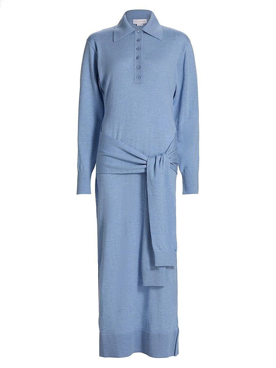 Women's Mixed Wool Maxi Shirtdress - Oxford Blue - Size XS
