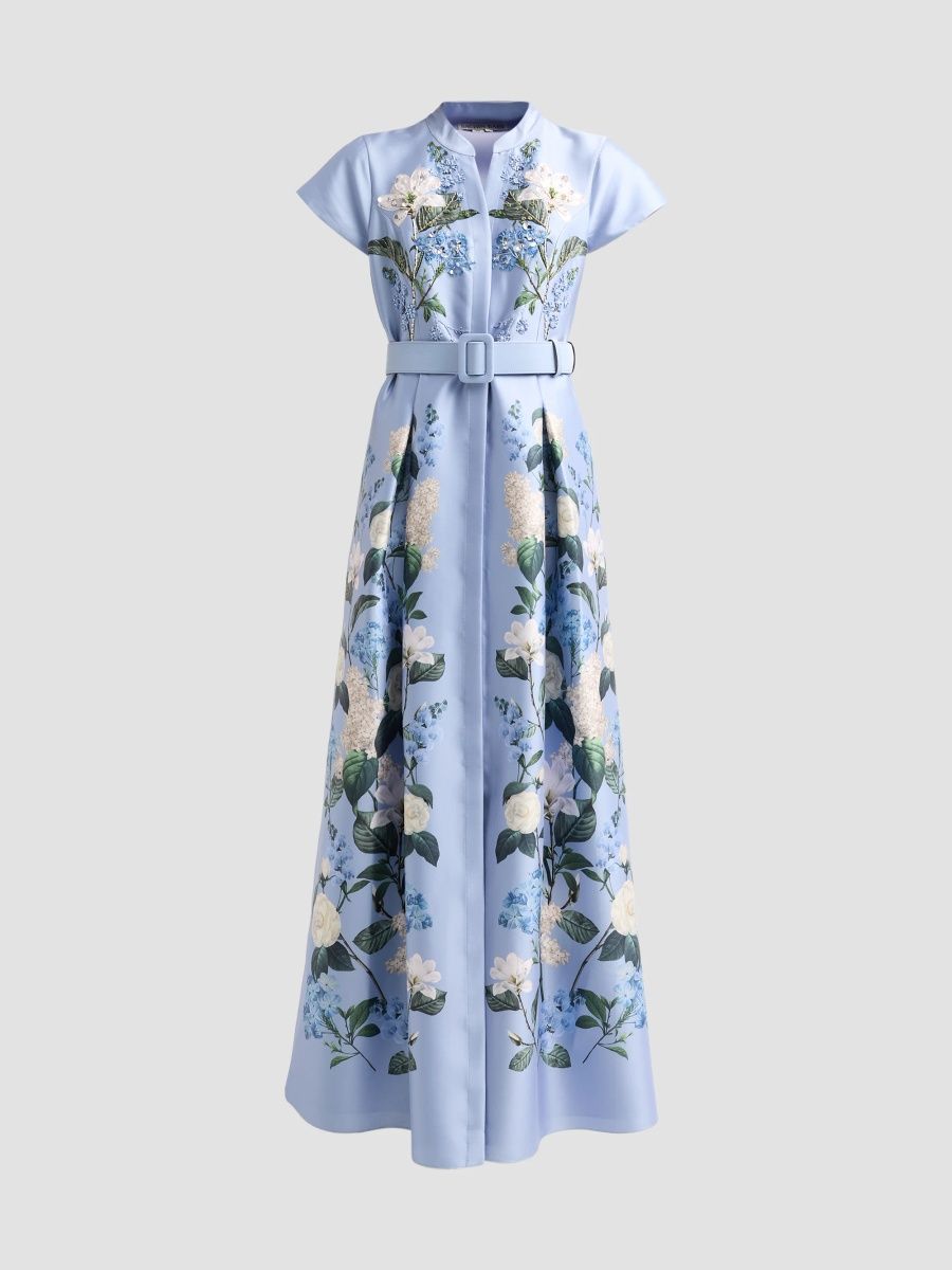 SACHIN BABI Women's Marta Beaded Floral Belted Shirtwaist Gown - Opal Fresco - Size 10