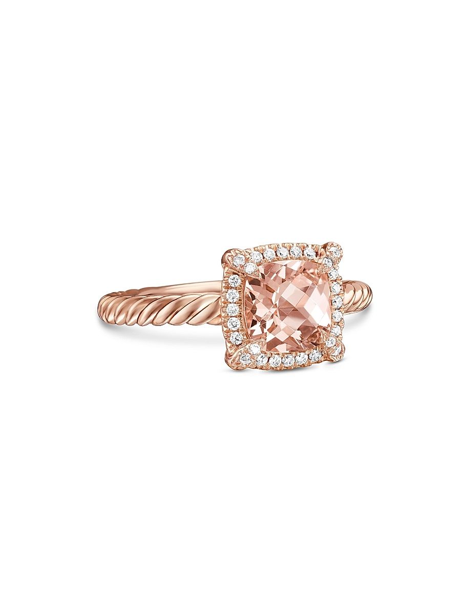 Women's Petite Chatelaine Pavé Bezel Ring in 18K Rose Gold - Morganite - Size 7