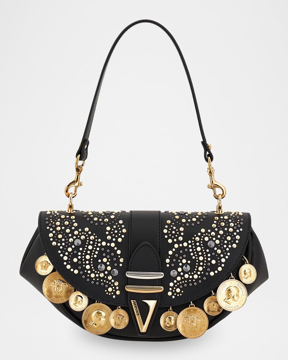 Virtus Medium Coin-Embellished Leather Shoulder Bag