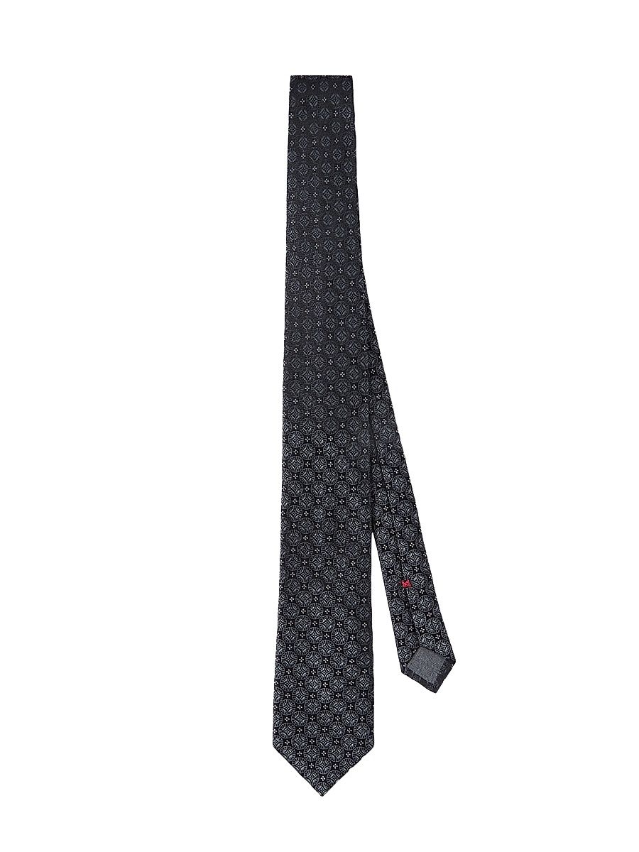 Men's Geometric Patterned Silk Tie - Light Grey