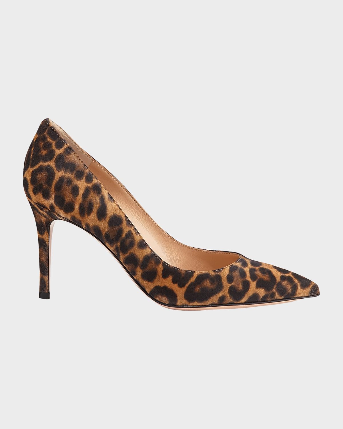 85mm Gianvito Leopard Suede Pointed-Toe Pumps