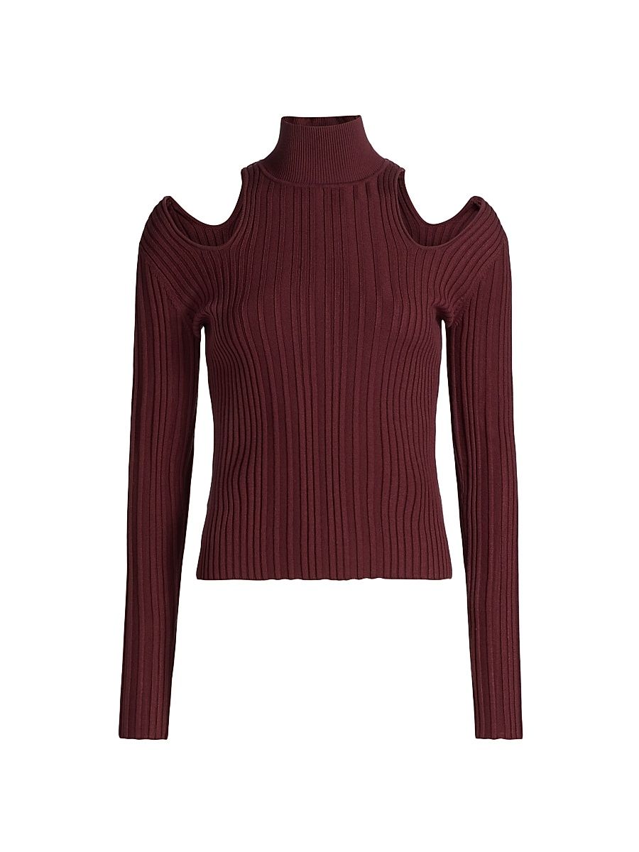 Women's Natalia Rib-Knit Cut-Out Turtleneck Sweater - Burgundy - Size XL