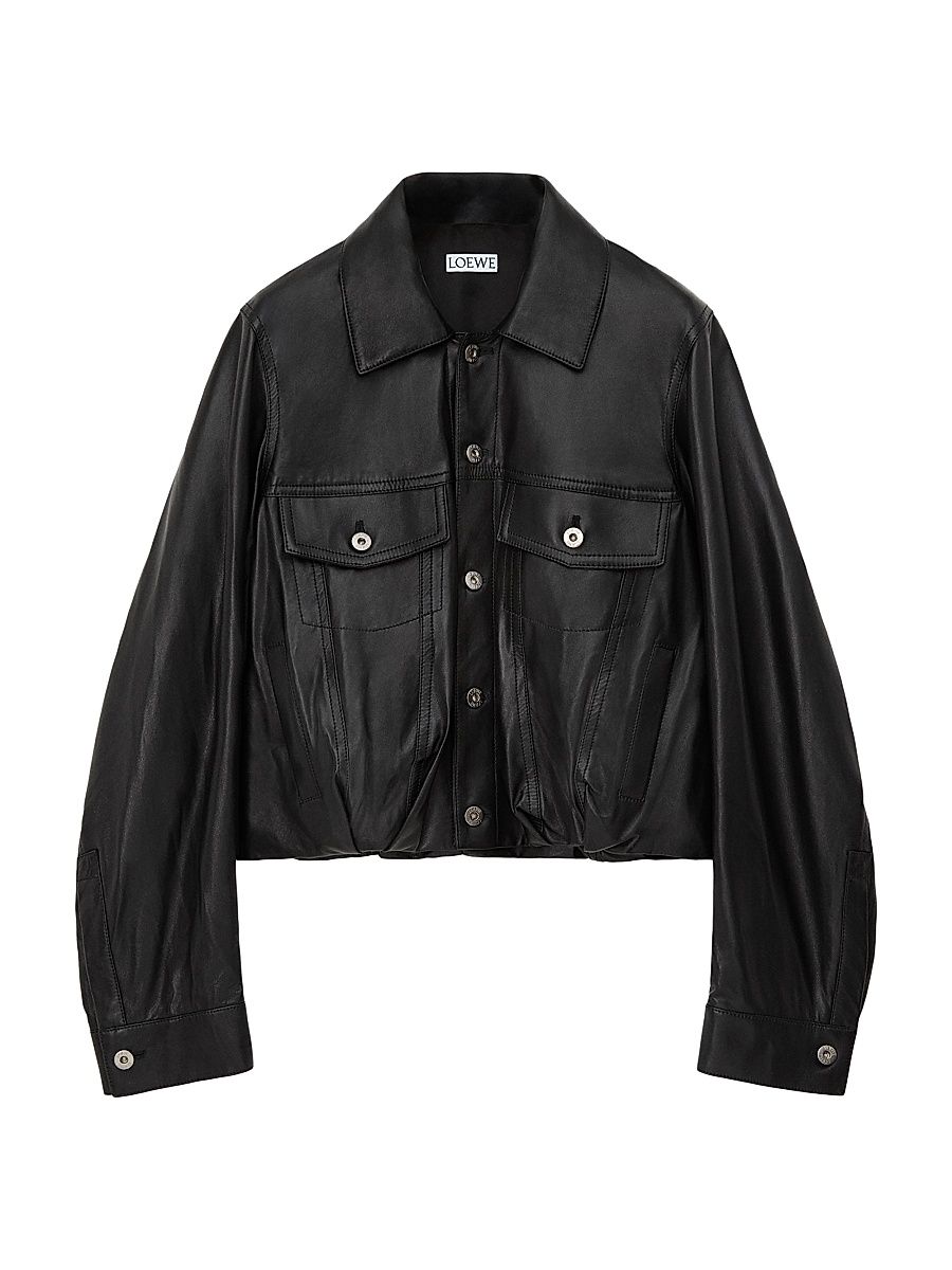 Women's Leather Bomber Jacket - Black - Size 4