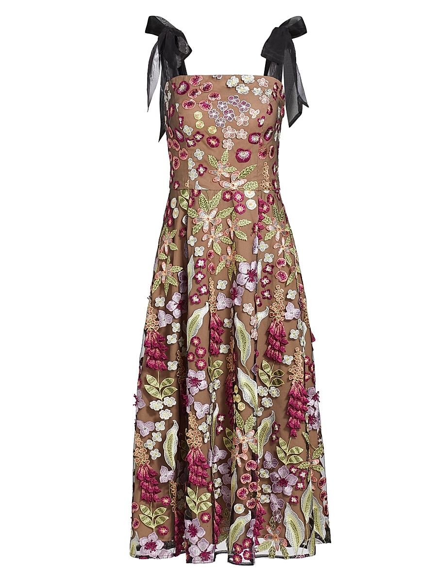 Women's Joliette Floral Embroidered Midi-Dress - Size Large