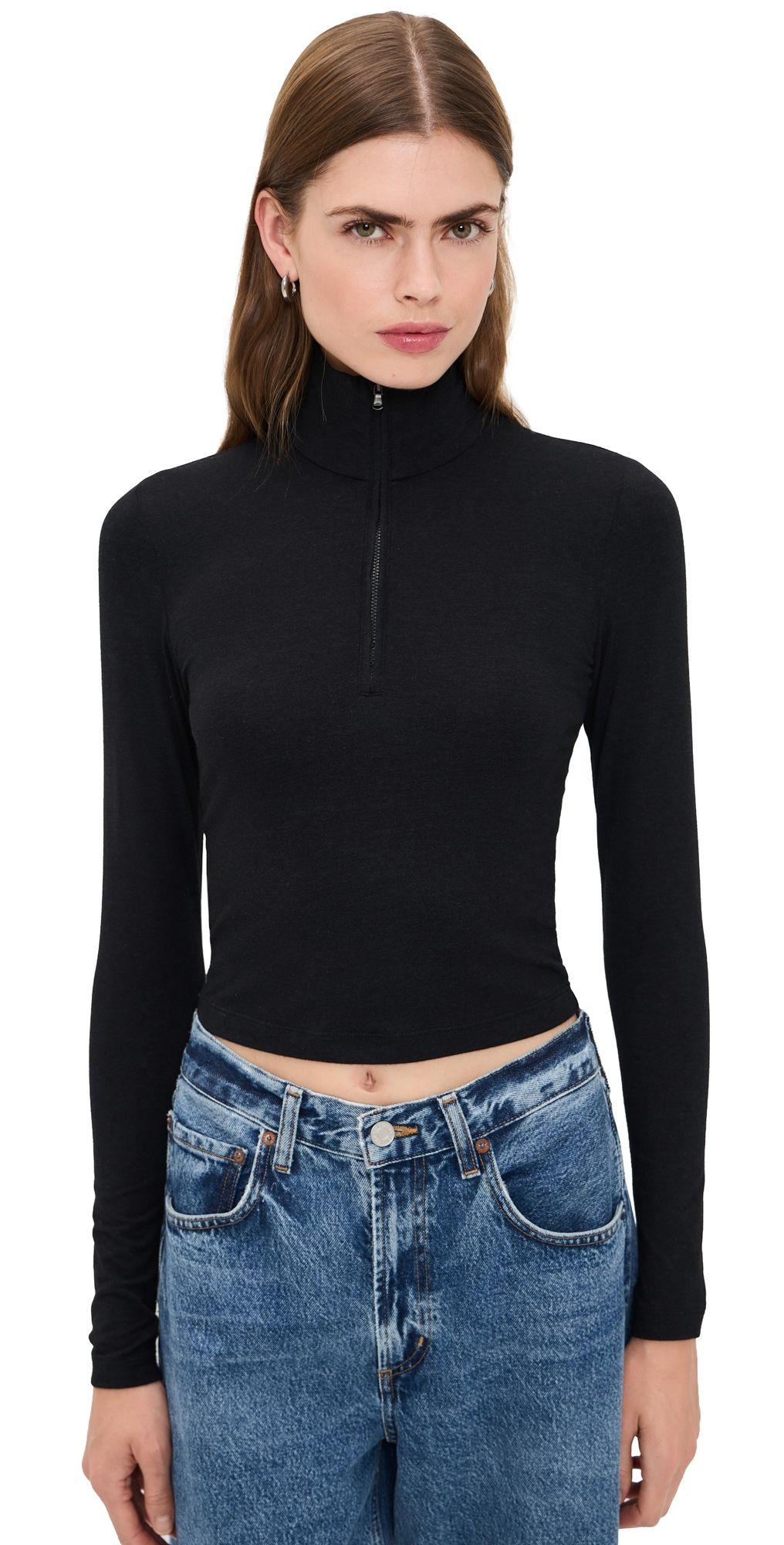 James Perse Cropped Long Sleeve Half Zip Black 3
