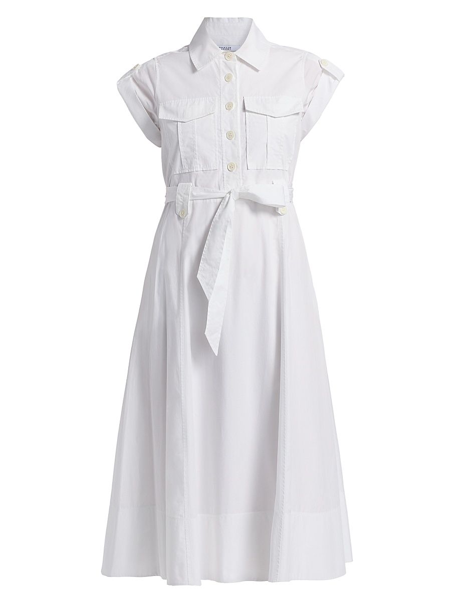 Women's Kayla Belted Cotton Midi-Dress - White - Size 16