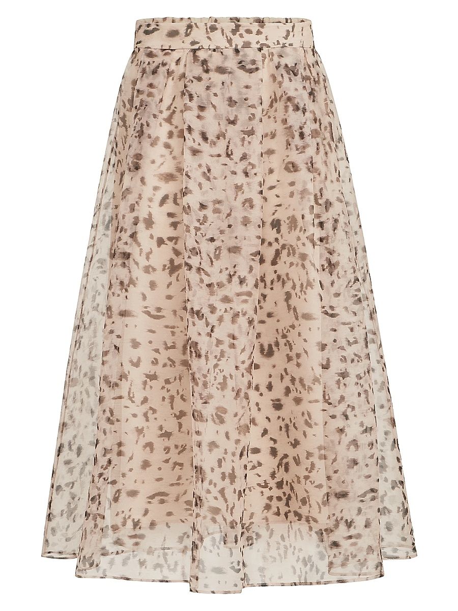 Women's Lynx Print Silk Organza Pleated Skirt - Beige - Size 6