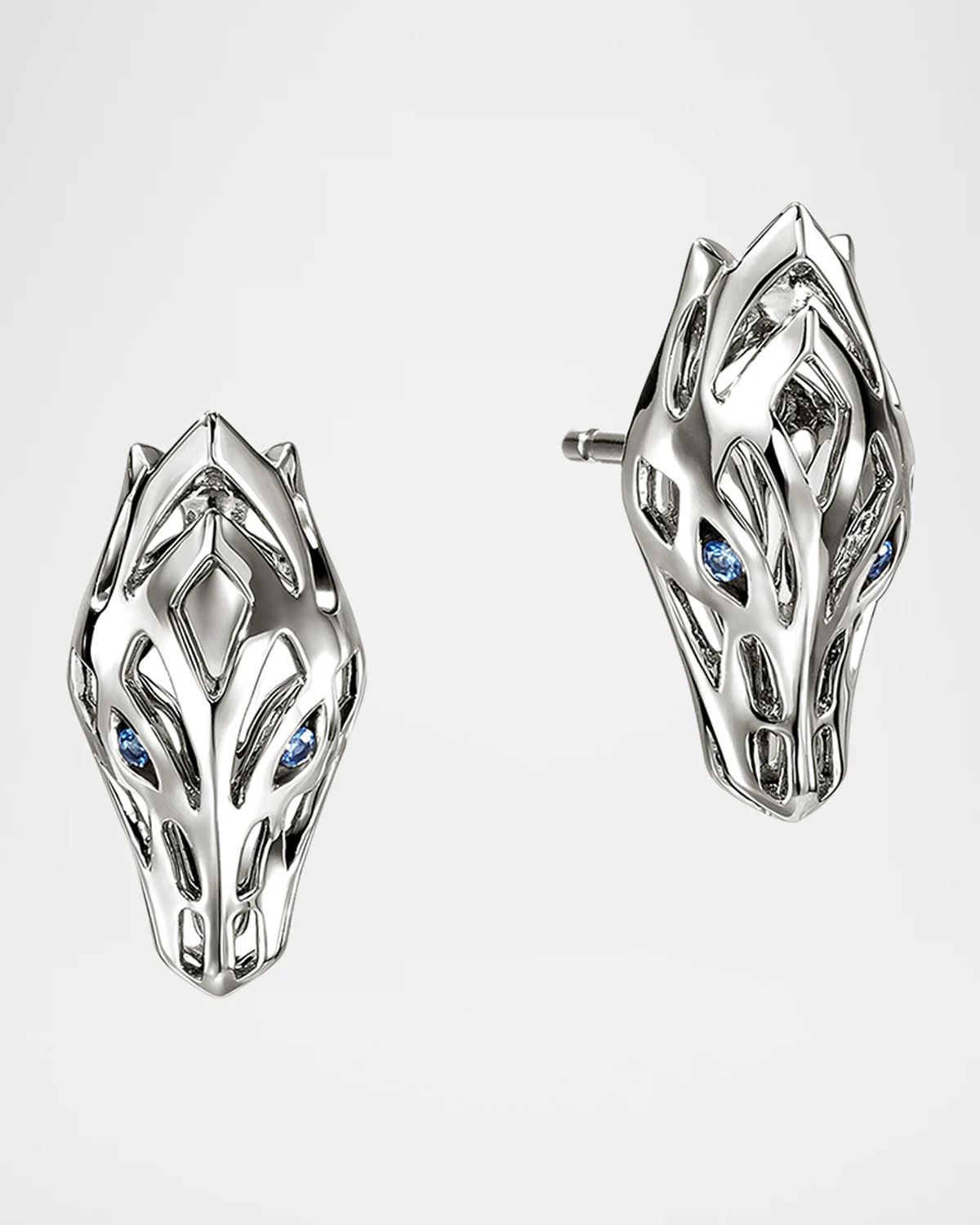 Sterling Silver Naga Stud Earrings with Sapphires