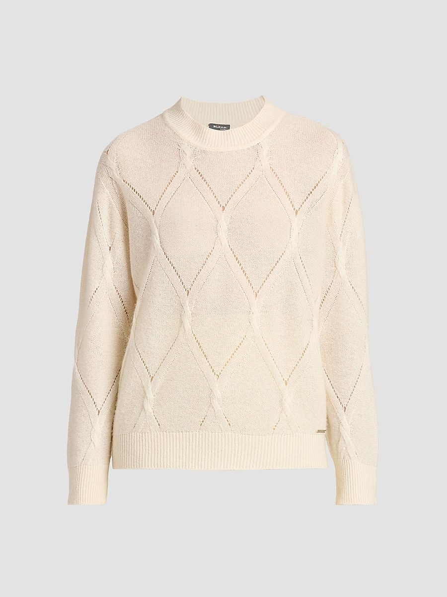 Women's Pointelle Cable-Knit Cashmere-Silk Sweater - Cream White - Size 2