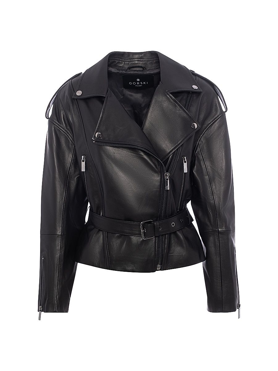 Women's Select Nappa Leather Peplum Moto Zip Jacket - Black - Size XL