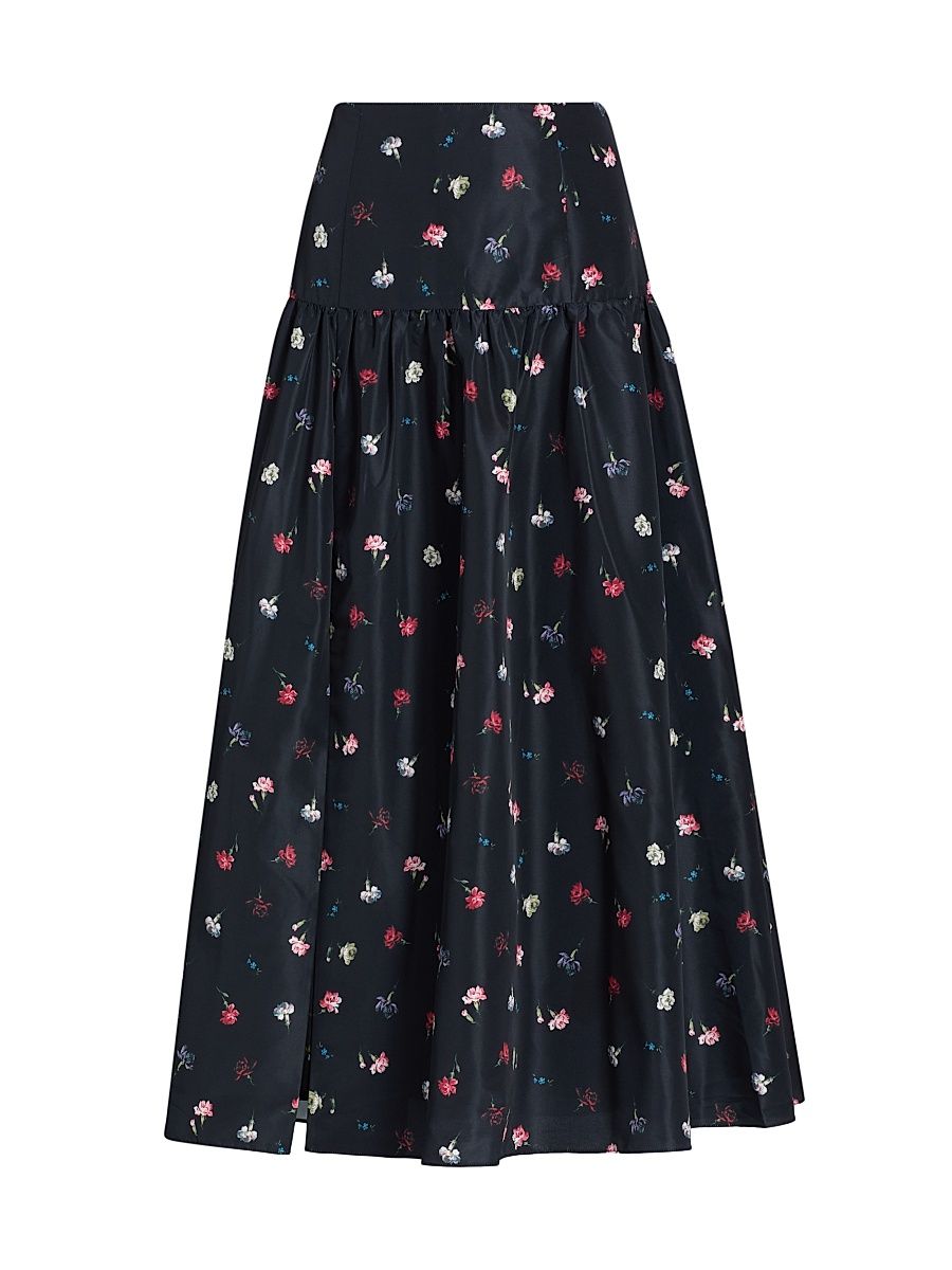 Women's Tumbling Carnations Theora Midi-Skirt - Black Multi - Size 6
