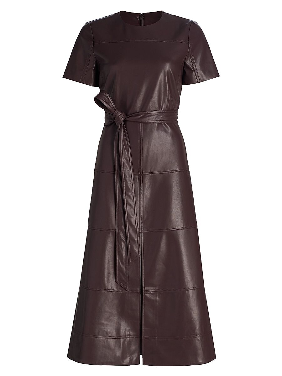 Women's Ella Faux-Leather Tie-Waist Midi-Dress - Oxblood - Size 2