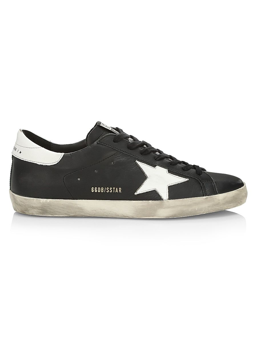 Men's Super-Star Leather Sneakers - Black White - Size 13