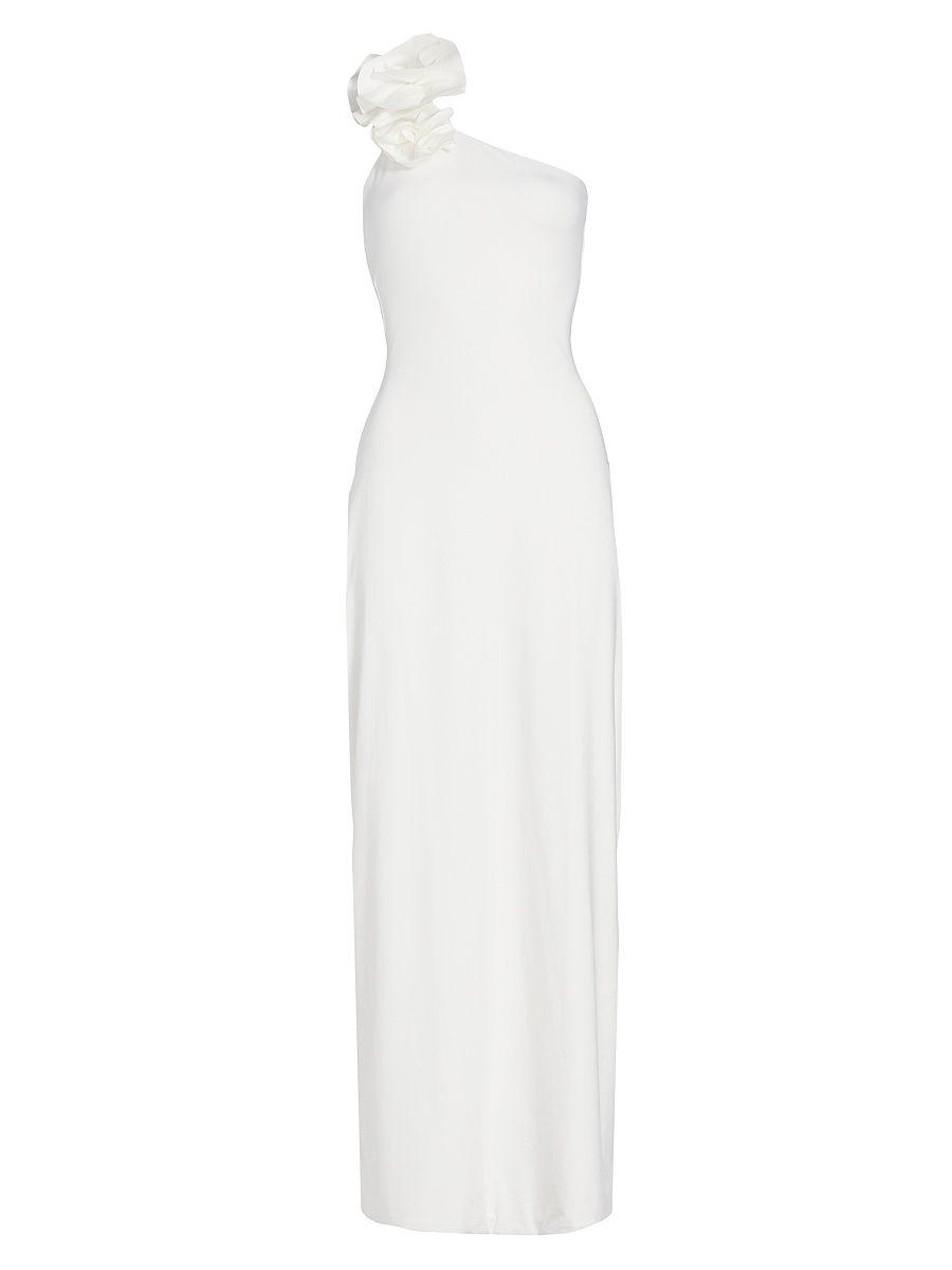 Women's Adda One-Shoulder Ruffled Maxi Dress - Off White - Size 2
