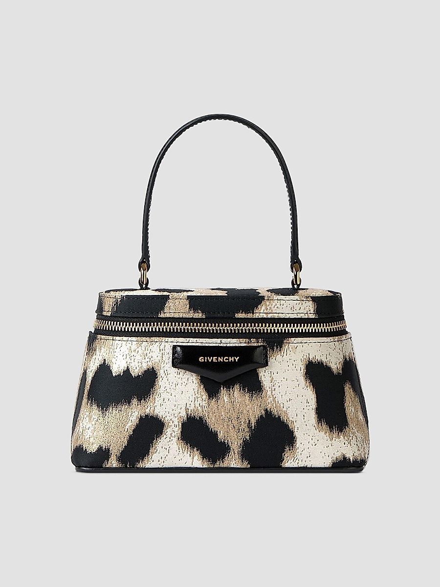 Givenchy Women's Antigona Vanity Bag in Leopard Jacquard with Chain - Black Beige