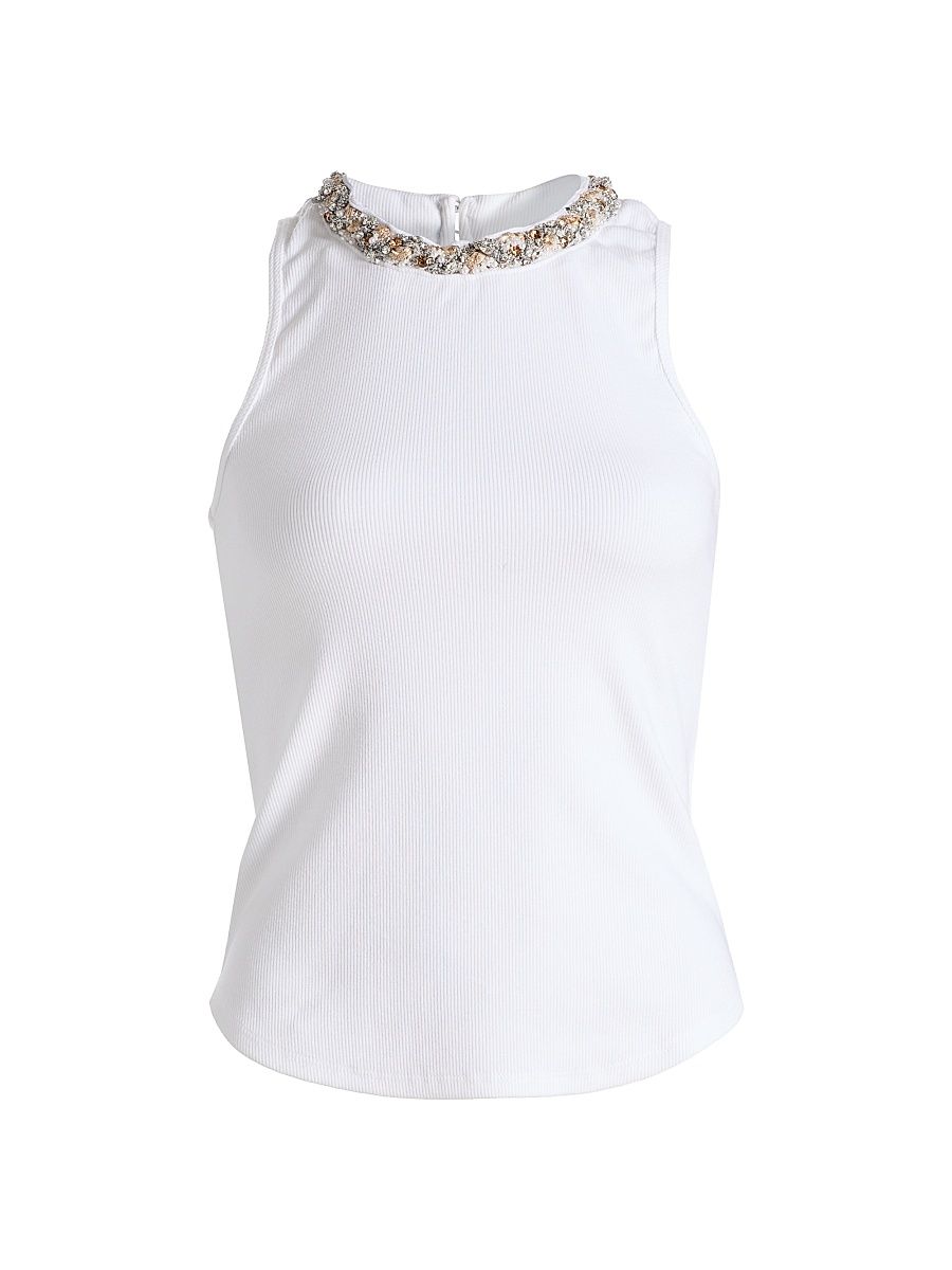 Women's Lizzie Encrusted Braid Necklace Tank - White - Size XXS