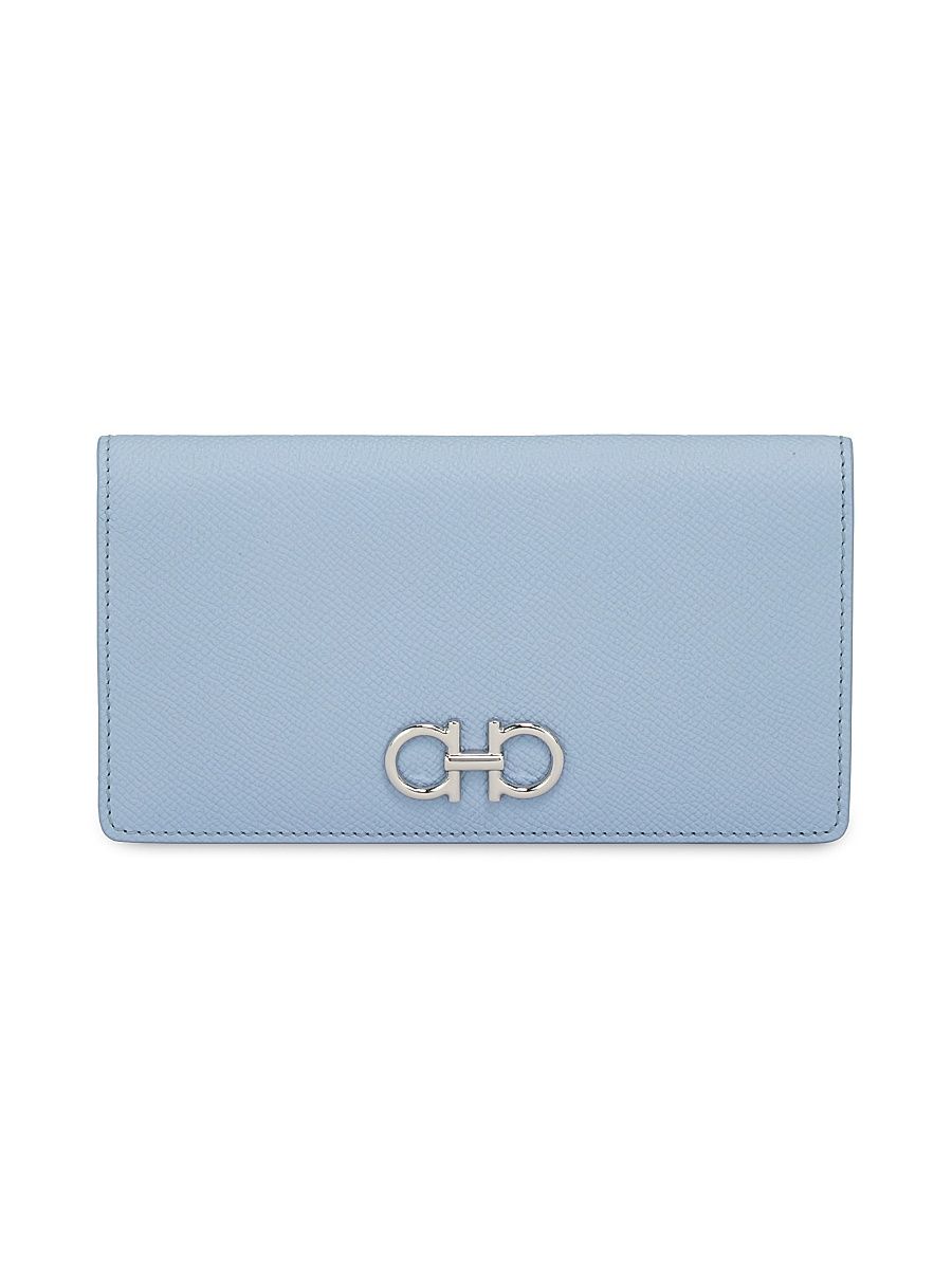 Women's Gancini Leather Wallet - Washed Denim