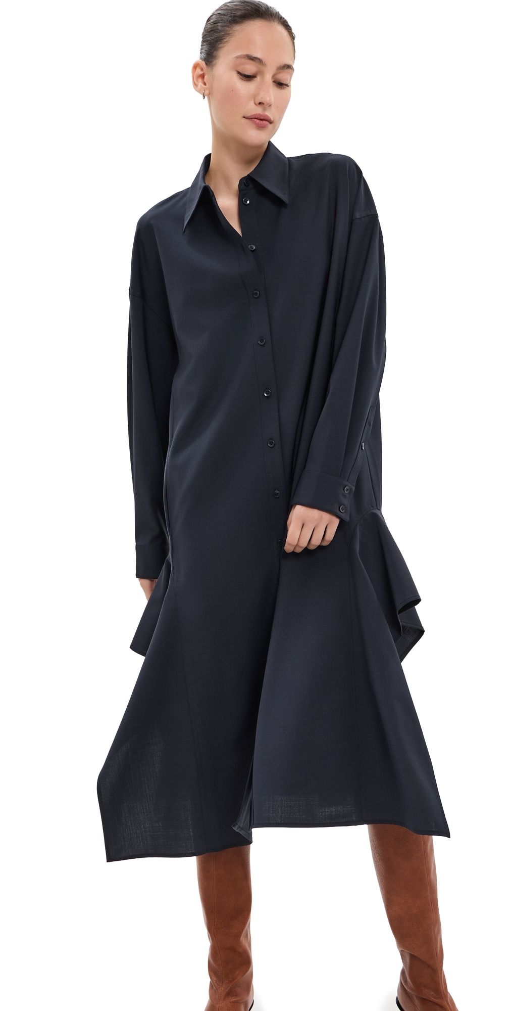 Tibi Tropical Wool Shirtdress Navy XXS