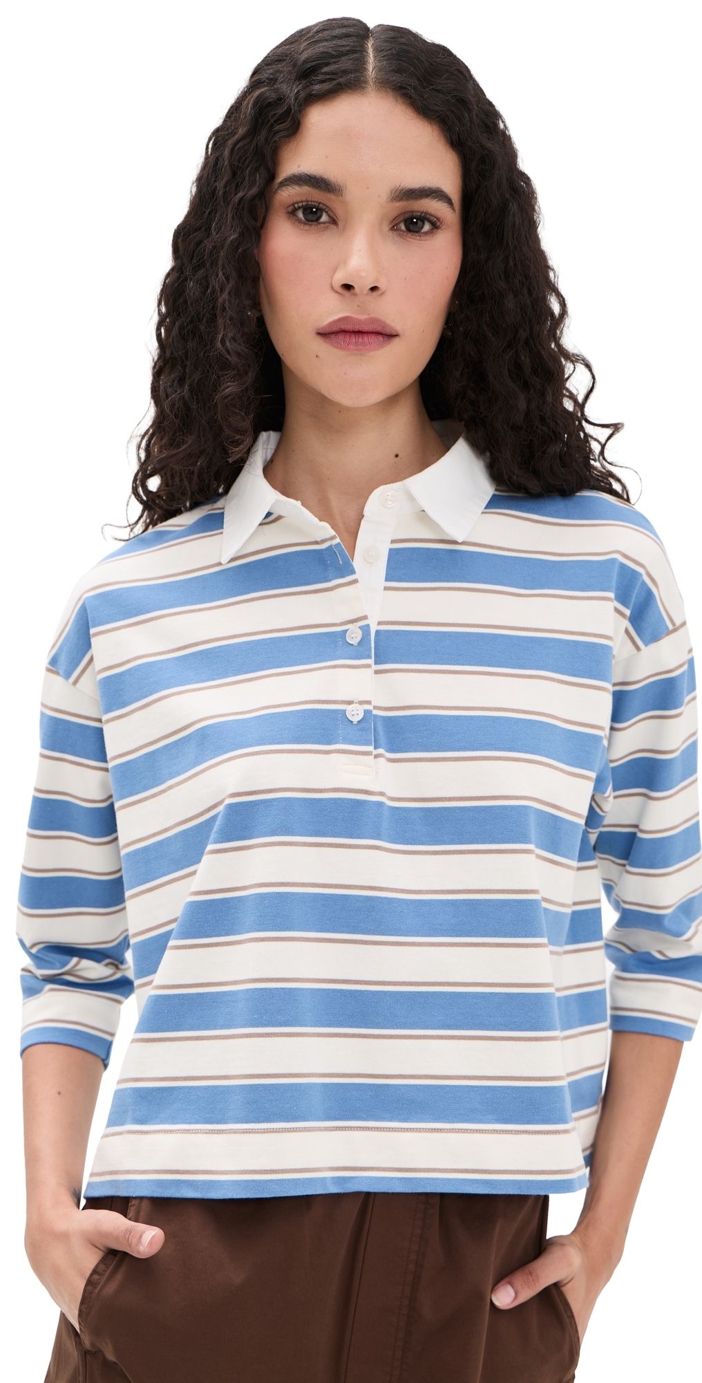 perfectwhitetee Daria Cotton Rugby Shirt Pacific Blue Stripe XS