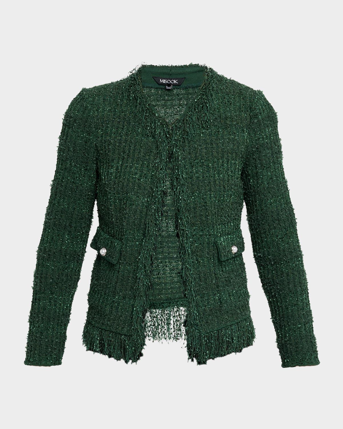 Tailored Fringe-Trim Knit Jacket