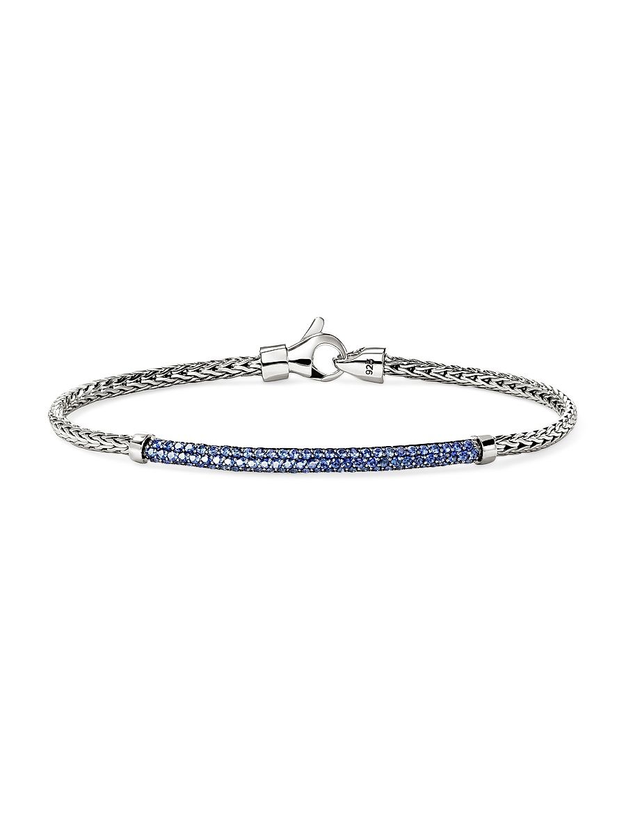 Women's JH Essentials Pavé Sterling Silver & Blue Sapphire Bracelet - Silver - Size Small