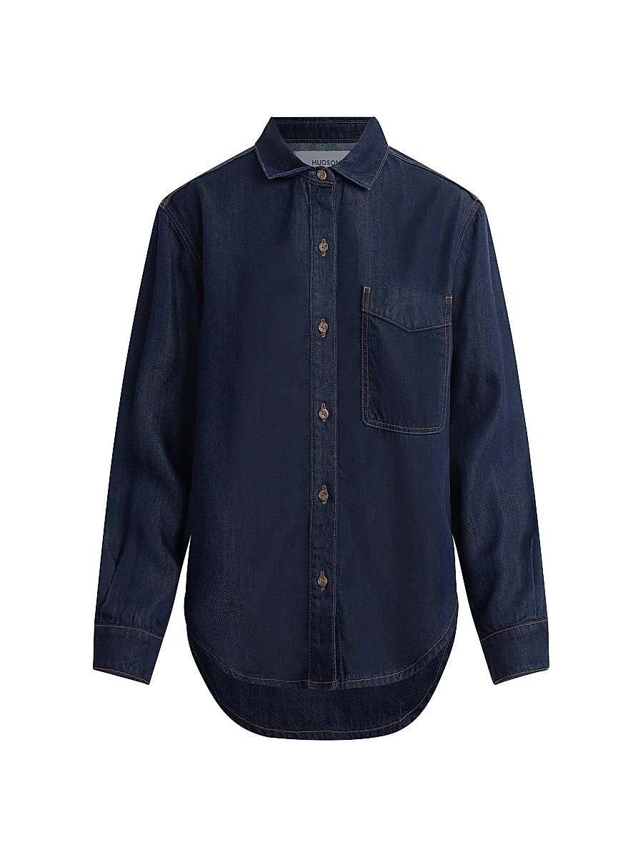 Women's Oversized Button-Front Denim Shirt - Rinse - Size Small