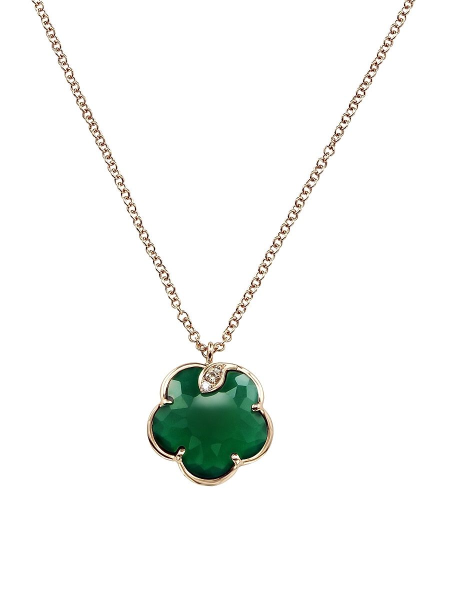 Women's Petit Joli 18K Rose Gold, Green Agate, & Diamond Flower Pendant Necklace - Green