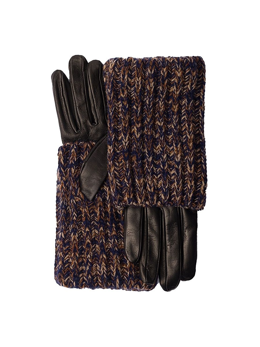 Women's Nappa Leather and Mélange Knit Gloves - Blue - Size 7.5