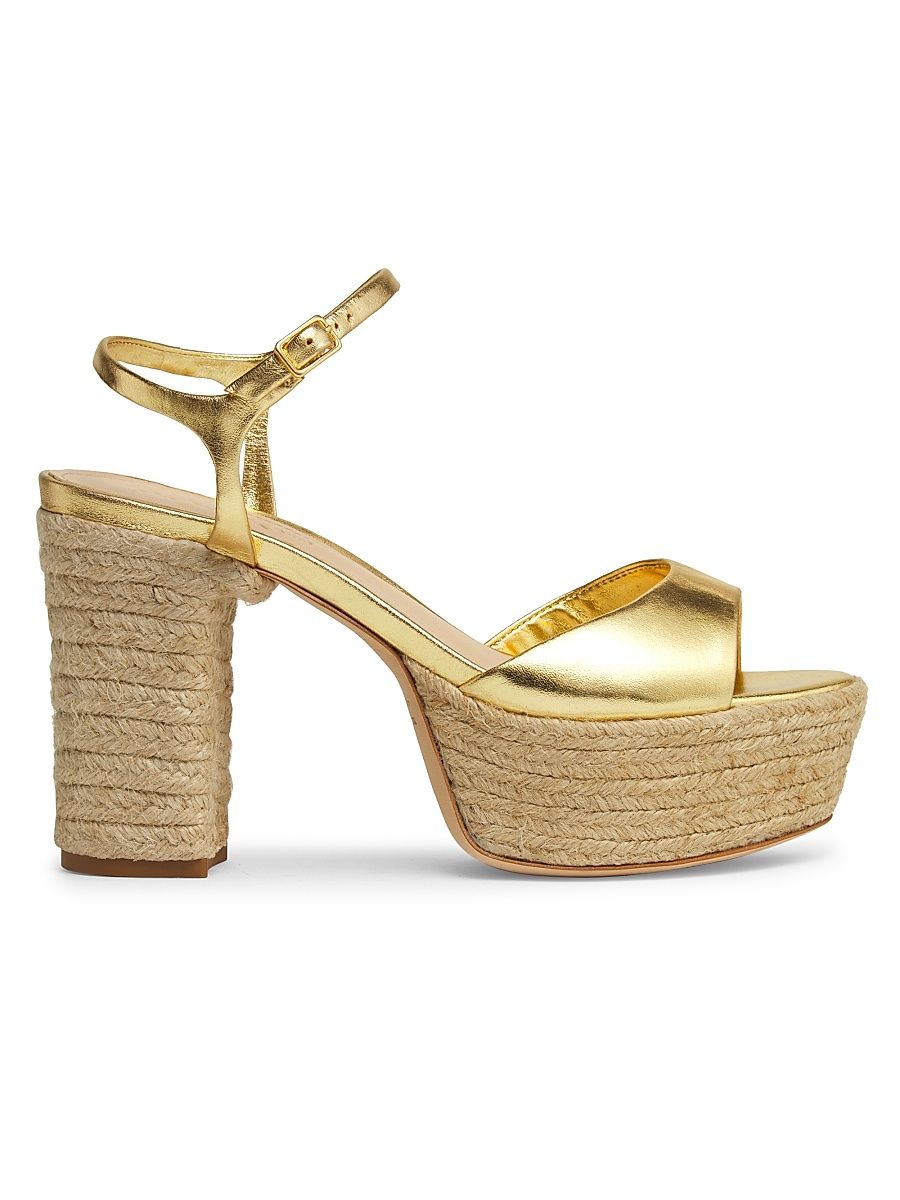 Women's 105MM Metallic Leather Platform Sandals - Light Gold - Size 9.5